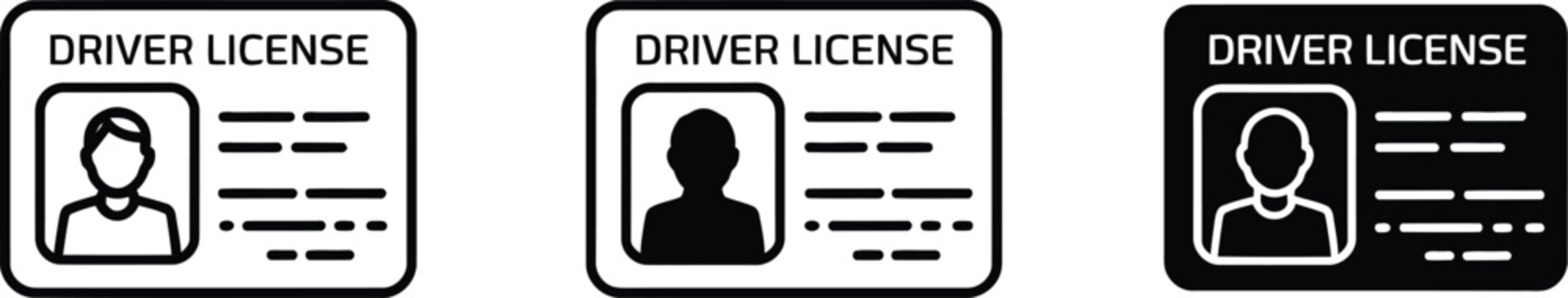 Driver License Icon, ID card symbols, personal identification documents, identity verification, official credentials and editable vector graphics