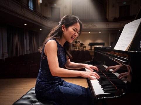 Passionate Young Asian Pianist Performing Solo Concert