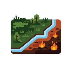 Fototapeta premium Landscape comparison concept showing lush green forest side and dry burning land side