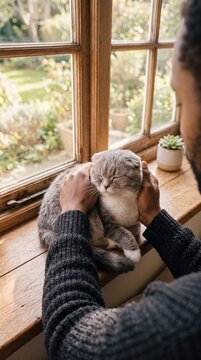 Cozy Morning Bond with Scottish Fold Cat