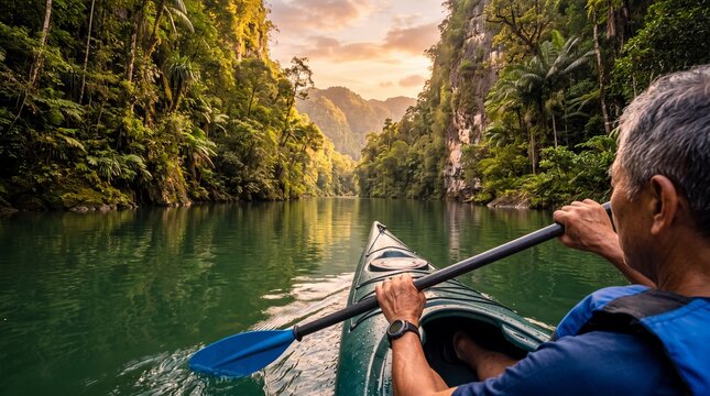Serene Senior Adventure: Kayaking Emerald Tropical Waters