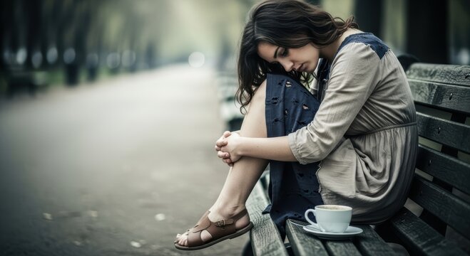 woman sitting on a bench with broken hopes