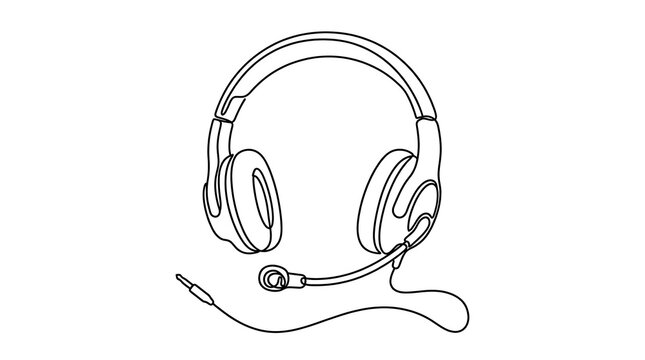 Continuous line drawing of a gaming headset with microphone