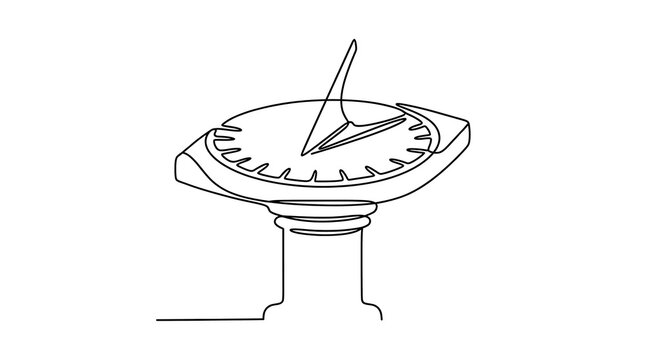 Continuous line drawing of a minimalist sundial on a pedestal