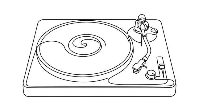 Continuous Line Drawing of a Minimalist Turntable Record Player