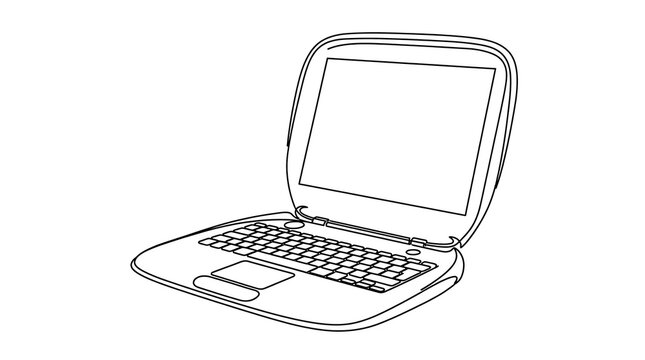Continuous line drawing of a modern laptop computer