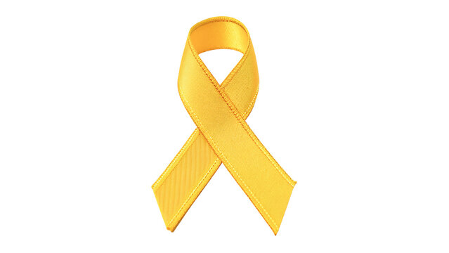A yellow awareness ribbon symbol close up isolated on transparent background.
