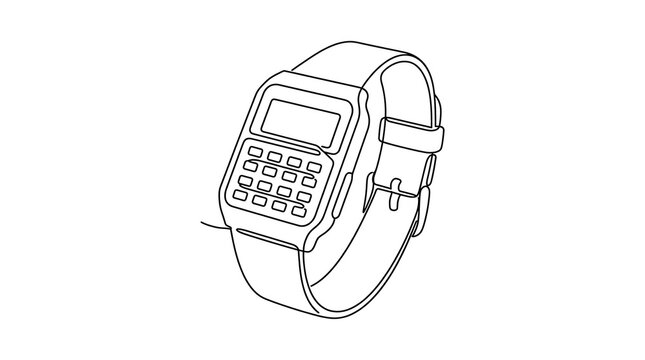 Continuous Line Drawing of a Retro Calculator Watch