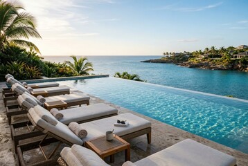 Fototapeta premium Infinity Pool with Ocean View at Luxury Resort