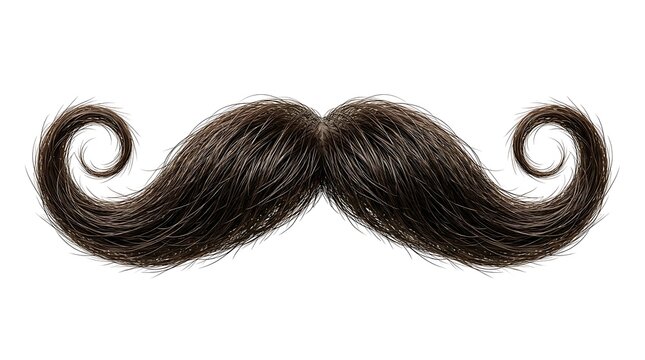 Black curly mustache illustration with realistic hair texture for men style design and hipster barber shop icon