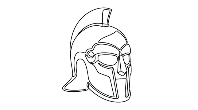 Continuous line drawing of a Spartan warrior helmet icon