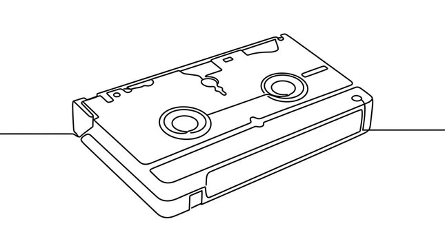 Continuous line drawing of a vintage VHS video cassette tape