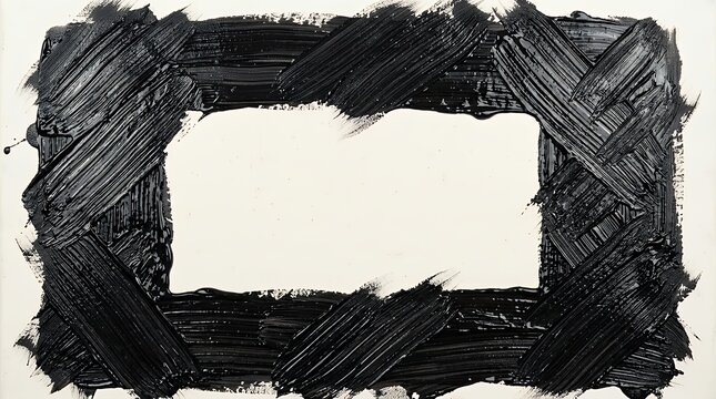 Hand Painted Dark Acrylic Paint Frame Created With Diagonal Cross Brush Strokes Featuring Glossy Wet Texture And Expressive Artistic Movement acrylic paint brush stroke frame black texture liquid