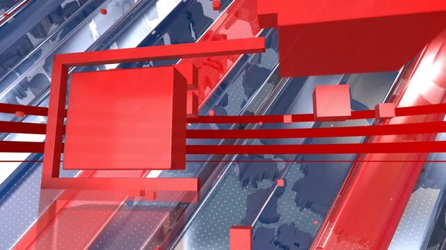 Dynamic Broadcast News Package Intro with Green Screen Display Board and Red 3D Cube Motion Overlay