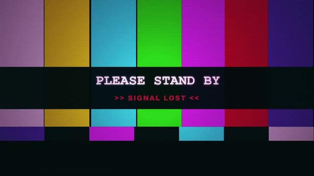 Colorful TV Test Pattern with Please Stand By Message and signal lost