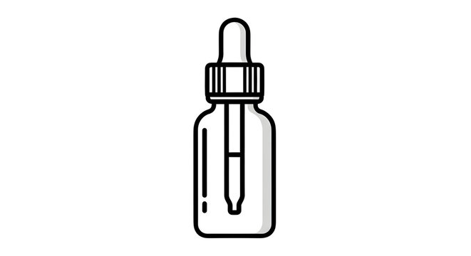 Minimalist vector icon of a glass dropper bottle isolated on a clean transparent background for cosmetic and medical laboratory branding
