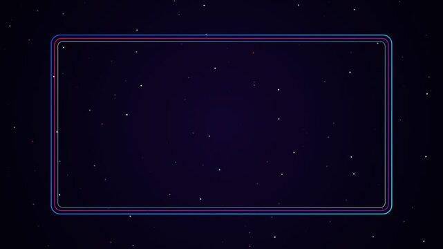 A glowing neon rectangular frame floating in a deep dark starry night space