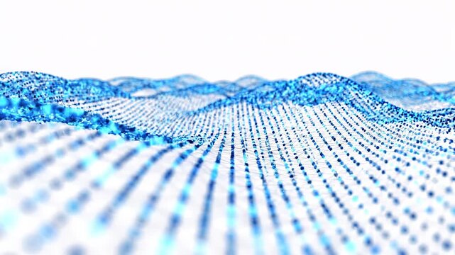 Abstract blue digital landscape flowing in a futuristic wave pattern during a cinematic camera sweep