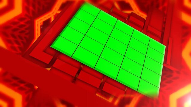 Gold and Red Kaleidoscope Tunnel Broadcast Motion Background with Green Screen Panel Display