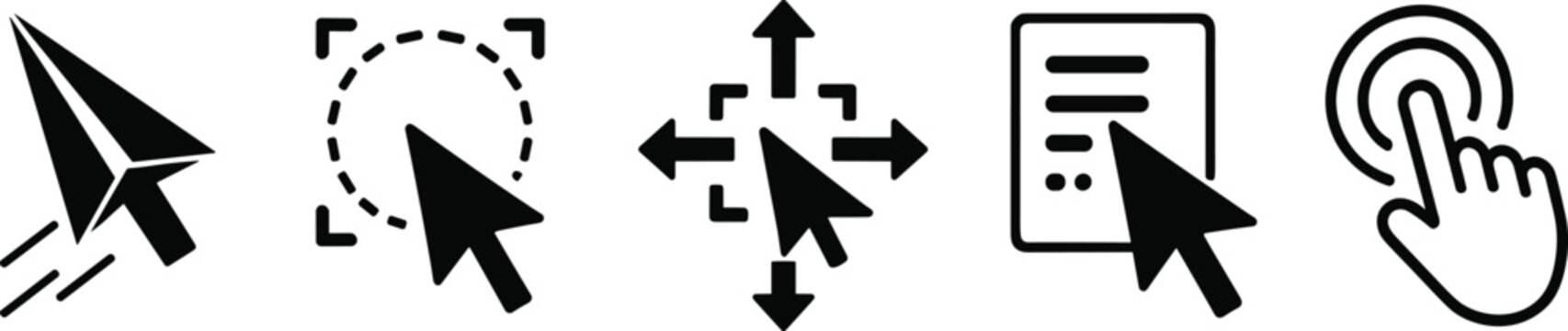 Mouse Cursor Arrow and Hand Pointer Icon Set for Web and Interface Navigation