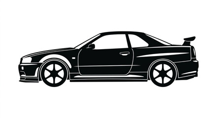 Naklejka premium Black vector illustration profile of a classic Japanese sports car coupe isolated on white background