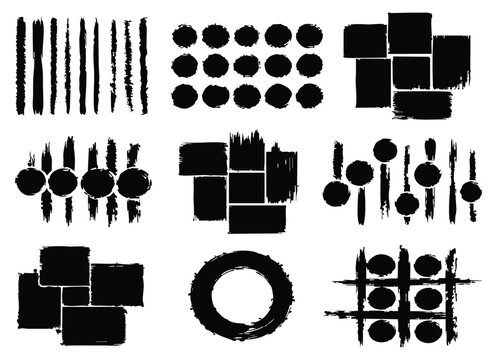 Set of circle, fhoto fream, grunge, black paint, ink, dirty brush strokes, Grunge vector brush strokes. Brushes, lines, brush, strokes, grunge, dirty. Vector illustration,   