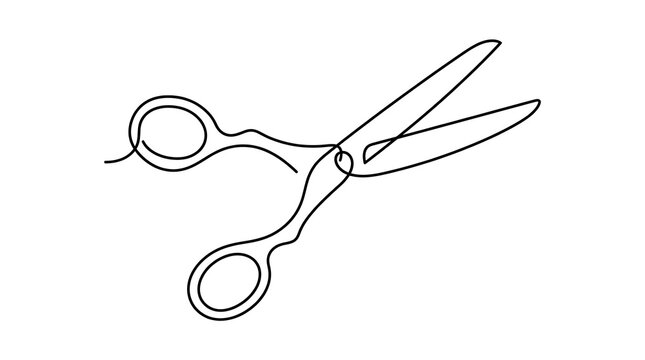 Continuous One Line Drawing of Scissors Isolated on White