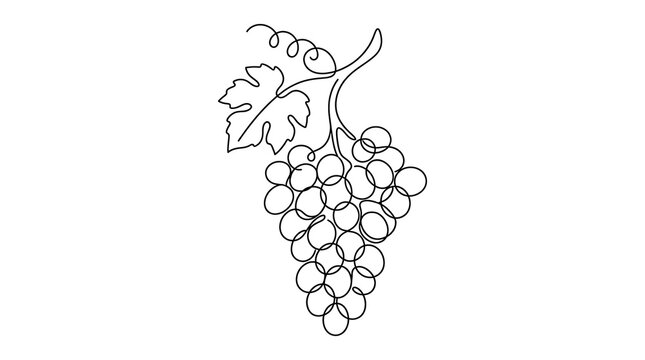 Minimalist Grapes Bunch Continuous One Line Art Illustration