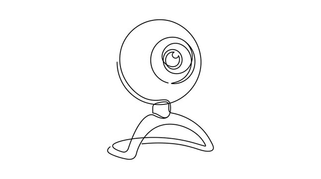 Minimalist One Line Art Drawing of a Computer Webcam on Stand