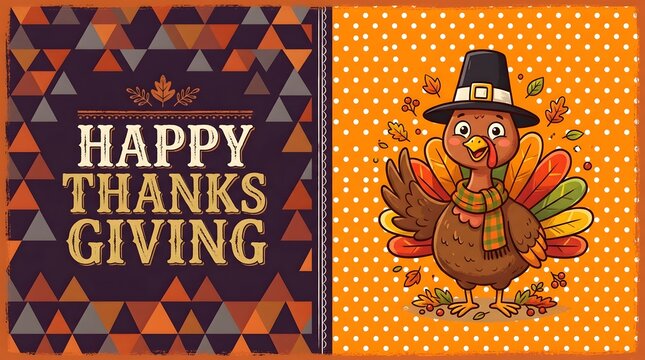 Happy thanksgiving greeting card with cute turkey illustration