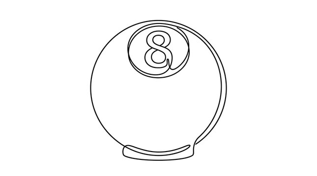 Minimalist single line art illustration of a pool eight ball