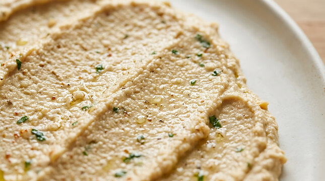 Creamy Hummus with Parsley and Olive Oil - Healthy Dip Appetizer Close-up