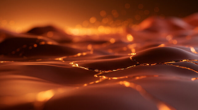 Abstract Molten Gold Glowing Cracks on Dark Smooth Surface