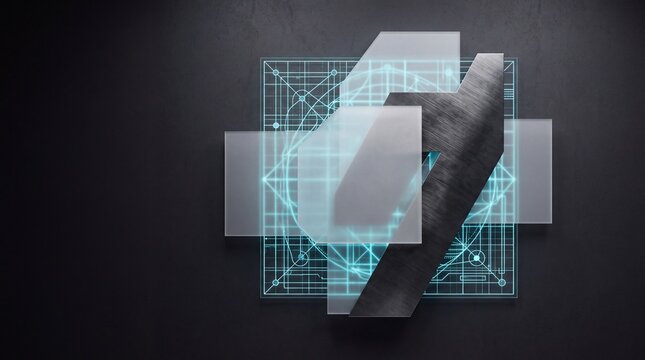 Abstract Geometric Technology Design with Blueprint and Frosted Glass