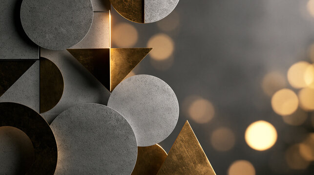 Abstract Geometric Concrete and Gold Shapes Background