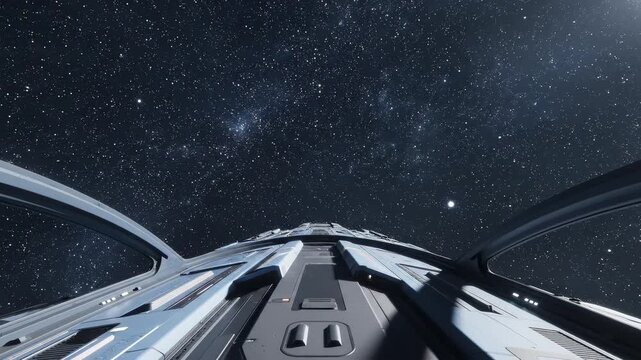 Abstract blue tunnel motion blur with starfield background during cosmic journey