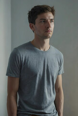 Obraz premium Thoughtful young man looking away contemplation and introspection mental health and well being pensive male portrait