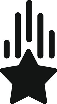 Black falling star icon on white background symbolizing wishing, success, and luck