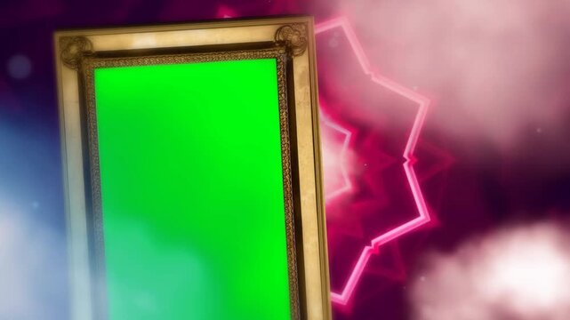 Ornate Gold Photo Frame Green Screen Slideshow Transition with Pink Star Kaleidoscope Motion Backdrop