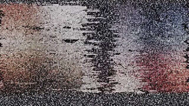 Abstract digital noise and color bars disrupting smooth motion during a broadcast signal loss
