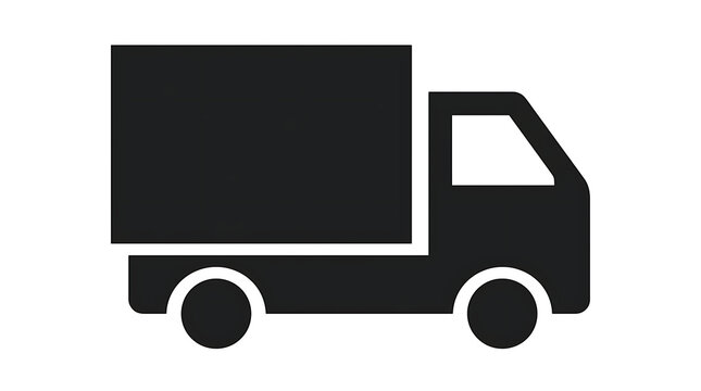 Minimalist black delivery truck silhouette icon for logistics and shipping design.