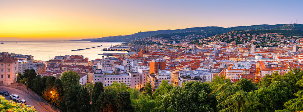 Trieste, Italy City Skyline Towards the Port of Trieste