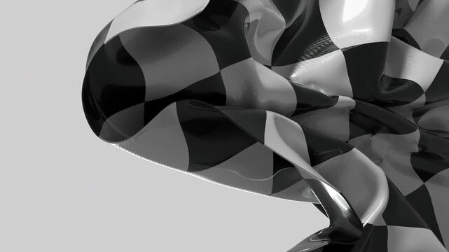Abstract digital animation showing dynamic glossy checkered flag pattern movement