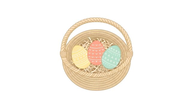 Easter Egg Basket Overhead Wicker Texture &mdash; Pastel Yellow Coral Mint Charming Vector