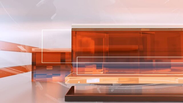 Dynamic 3D Virtual Newsroom Desk Template with Green Screen Screen Frame and Amber Glass Graphics