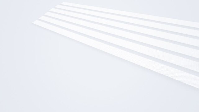 Abstract composition of diagonal white bands against a soft light background