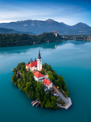 Obraz premium Lake Bled, Slovenia at Blue Hour