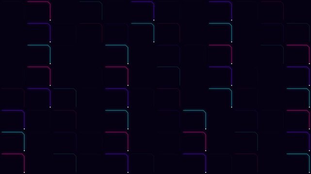 Abstract dark background with glowing neon rounded corner line patterns
