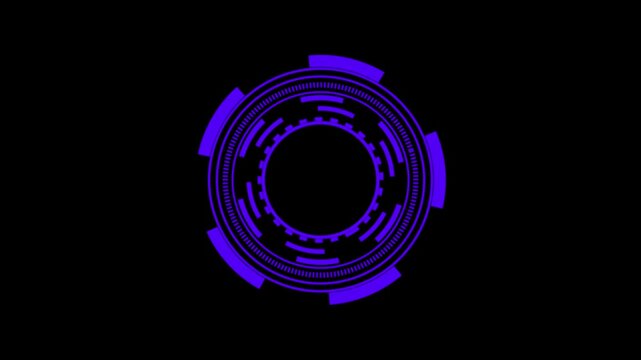 Futuristic purple circular HUD element displays target telemetry. High tech radar navigation rings guide this circular HUD element. Cyber user interface screens use the circular HUD element.