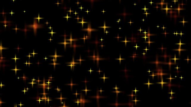 Yellow and orange starbursts radiate light bursts on dark space. Cosmic energy sparks glow within these yellow and orange starbursts. Vibrant abstract illumination fills the yellow starbursts.